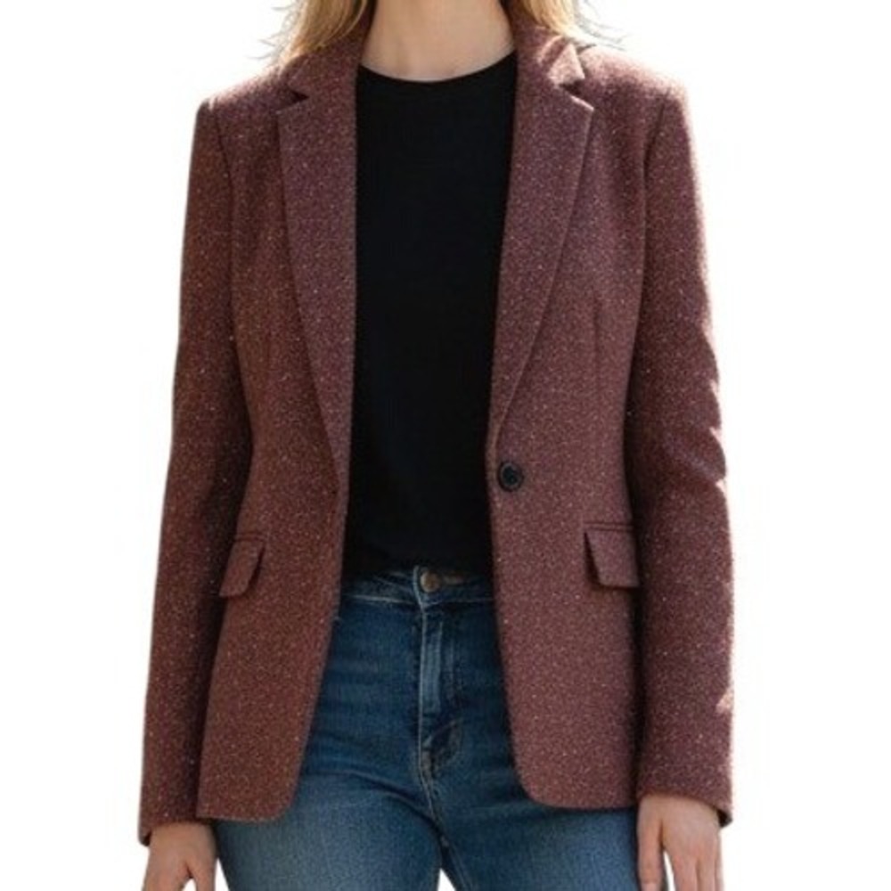 Banana Republic Blazer Womens 4 Pre-Owned Burgundy Wool Silk Blend Herringbone
